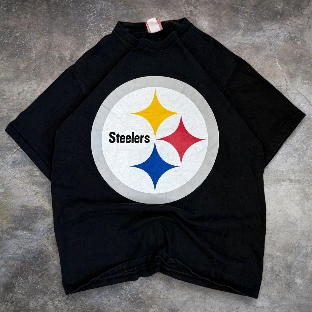 Vintage Pittsburgh Steelers Big Logo Graphic Tee Men's Size Large NFL 90s Y2K